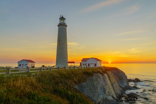 Sunrise in the Cap-des-Rosiers Lighthouse, Gaspe Peninsula, Quebec, Canada