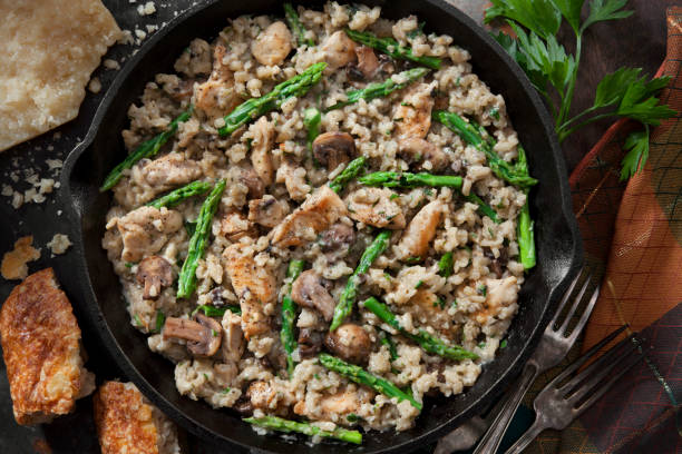 istock Creamy Mushroom Risotto with Chicken and Asparagus 1278441869