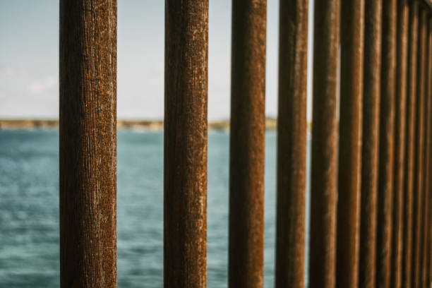 Detail of wooden sticks of a bridge in ribadeo, lugo, spain