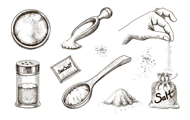 ręcznie rysowana sól morska. kryształy sojące - salt stock illustrations