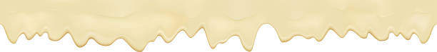 Liquid melted cheese seamless realistic texture Liquid melted cheese white seamless texture. Mayonnaise texture isolated on white background. Cream pouring border. Vector realistic illustration. cheese texture seamless stock illustrations