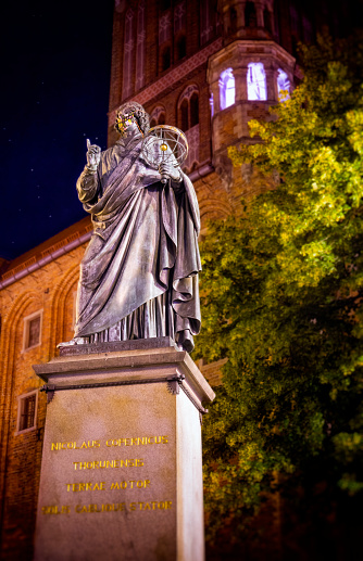 Copernicus Monument in the era of the coronavirus pandemic. The monument was made by Christian Friedrich Tieck in 1853, Torun, Poland