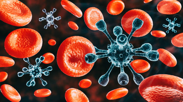 Red blood cells and viruses stock photo