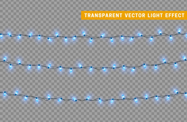 Christmas lights isolated realistic design elements. Christmas lights isolated realistic design elements. Glowing lights for Xmas Holiday greeting card design. Garlands decorations. Led neon lamp christmas lights stock illustrations