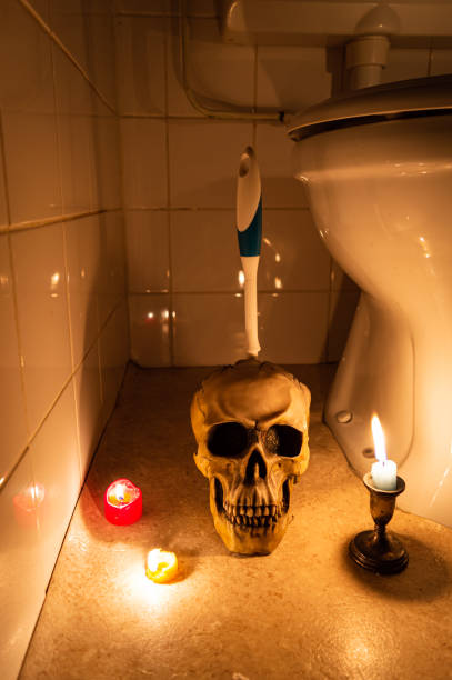 istock Skull toilet brush holder and candles 1278446606