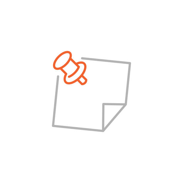 ilustrações de stock, clip art, desenhos animados e ícones de pin and note paper icon with editable stroke - adhesive note thumbtack reminder paper
