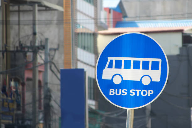 istock Round Blue Road Sign Bus Stop 1278449306