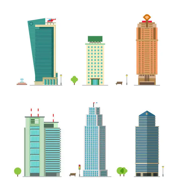 Vector illustration of Modern City Building. Retro Constructions. Gaming Design.