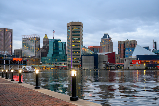 Baltimore, Maryland: View of the Inner Harbor on December 6, 2019.