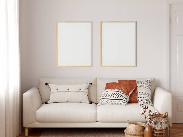 istock Frame & poster mockup in Boho style interior. 3d rendering, 3d illustration 1278453194