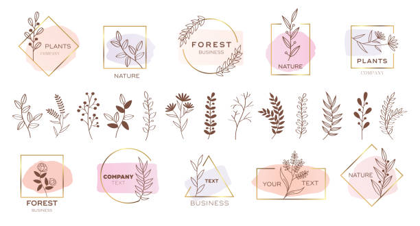 Set of modern flower logo design with pastel colors. Set of modern flower logo design with pastel colors. label drawings stock illustrations