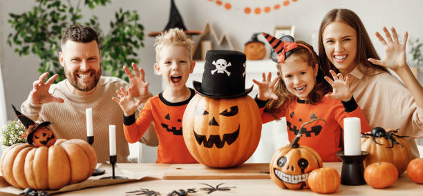 istock Delighted family during Halloween celebration 1278454309