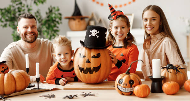 istock Delighted family during Halloween celebration 1278454467