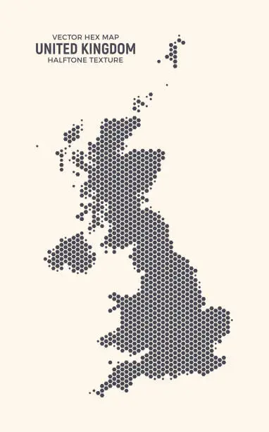 Vector illustration of United Kingdom Hex Map Vector Isolated On Light Background