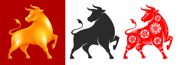 графический набор ox китайских символов зодиака - ox stock illustrations