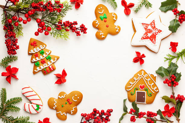 istock Christmas background with gingerbread cookies 1278457078