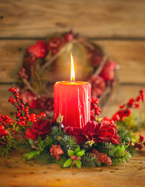 istock Burning Christmas red candle 1278457114