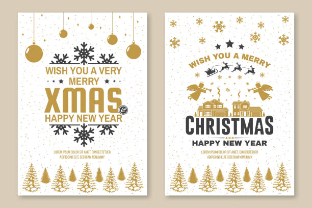 Set of Merry Christmas and 2021 Happy New Year poster, flyer, greeting cards Set quotes with snowflakes, angels, santa claus, deer and christmas gifts. Vector Vintage design for xmas, new year emblem Set of Merry Christmas and 2021 Happy New Year poster, flyer, greeting cards. Set quotes with snowflakes, angels, santa claus, deer and christmas gifts. Vector Vintage design for xmas, new year emblem clothing hang tags stock illustrations