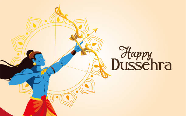 lord ram cartoon with bow and arrow in front of mandala vector design lord ram cartoon with bow and arrow in front of mandala design, Happy dussehra festival and indian theme Vector illustration ravana in happy dussehra stock illustrations