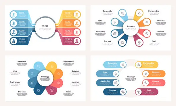 Vector illustration of Business infographics. Chart with 8 steps, options, sections. Vector template.