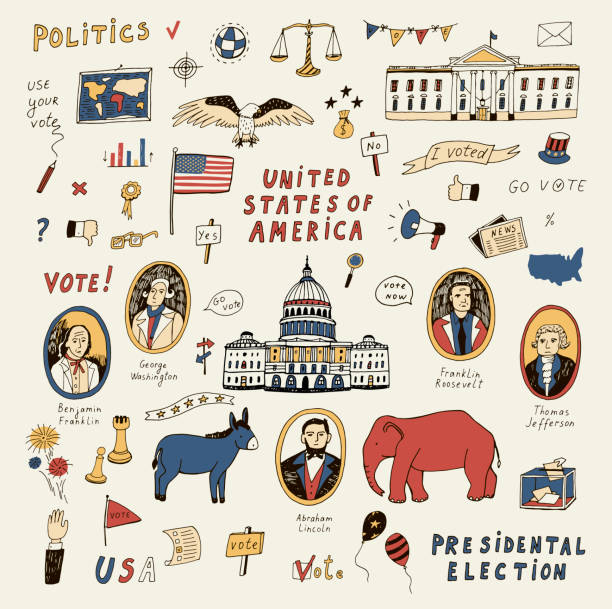 投票アメリカの大統領選挙のイラストベクトルセット。 - voting doodle republican party democratic party点のイラスト素材／クリップアート素材／マンガ素材／アイコン素材