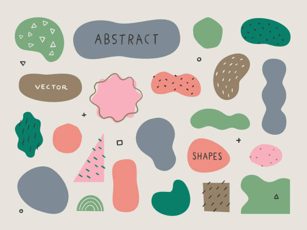 ilustraciones, imágenes clip art, dibujos animados e iconos de stock de conjunto de formas y texturas orgánicas abstractas para diseños: elementos vectoriales dibujados a mano - forma ilustraciones