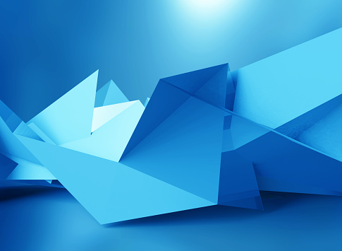 3D render. Blue neon triangle abstract futuristic hi-tech background.