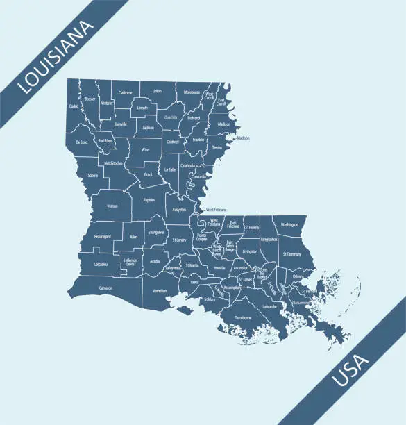 Vector illustration of Counties map of Louisiana