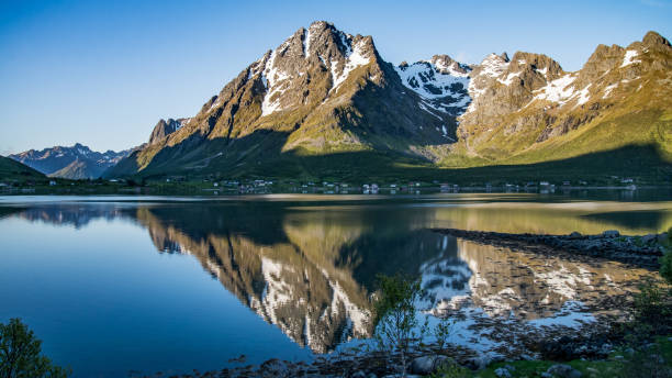 istock Beautiful landscape in Norway with mountain reflection on a lake 1278473391