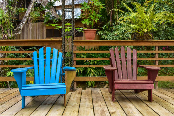 istock Two wooden garden chairs 1278474371