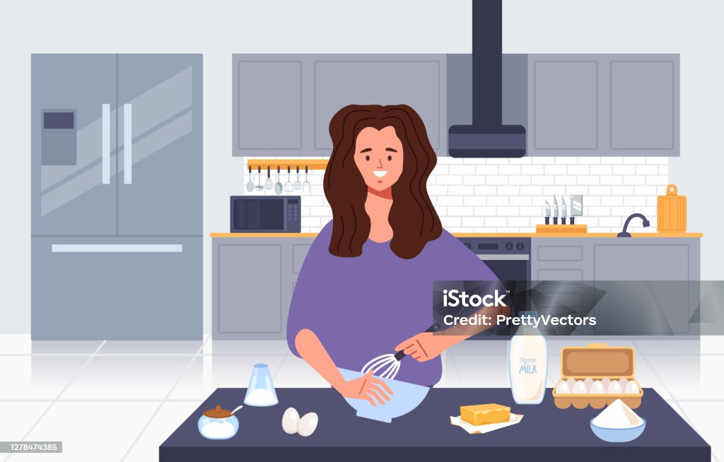 Ilustración de Mujer Personaje Cocinar El Desayuno En La Cocina De Casa  Ilustración De Diseño Gráfico Plano Vectorial y más Vectores Libres de  Derechos de Cocina - Estructura de edificio - iStock