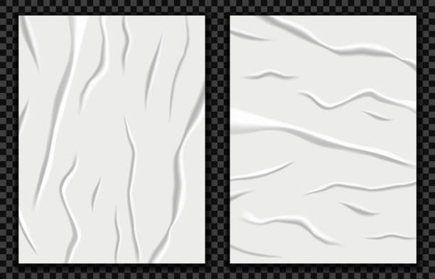 istock Realistic badly glued paper vector illustration. Wet crumpled poster mockup, wrinkled sheet texture, imitation crumpled paper effect 1278476512