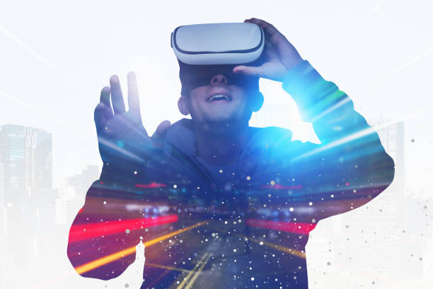 istock Young man in VR glasses, technology 1278477062