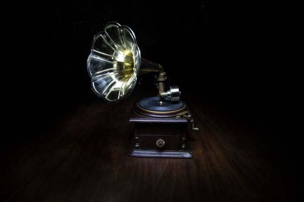 istock Old gramophone on a dark background. Music concept 1278477180