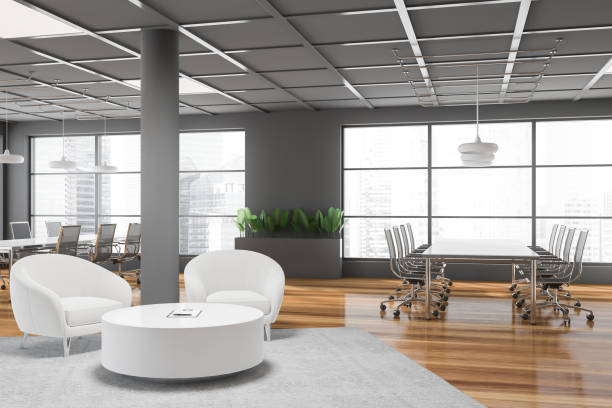 istock Grey meeting room with lounge area 1278481016