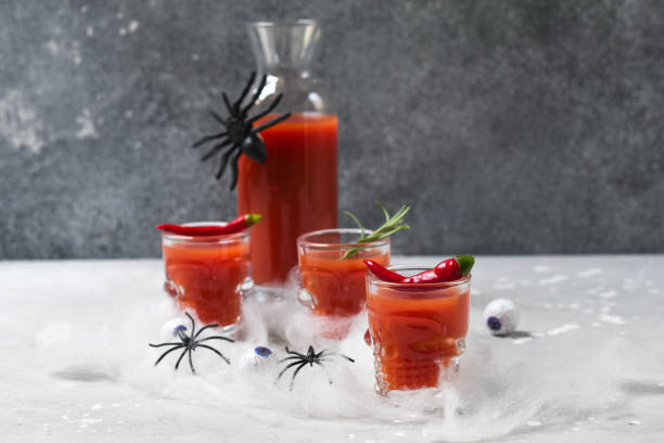 halloween party food cocktail bloody mary - cocktail sauce imagens e fotografias de stock