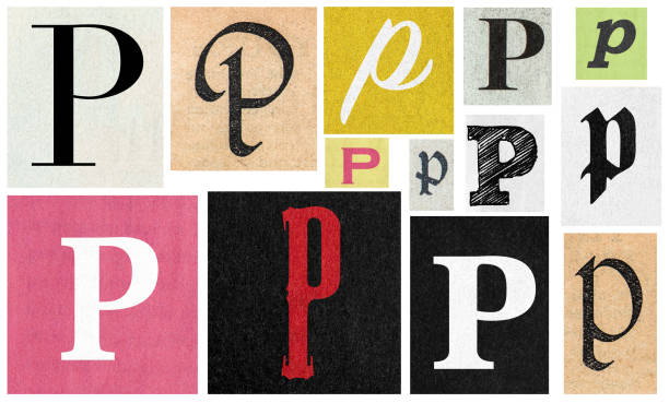 paper cut letter p newspaper cutouts scrapbooking crafting - letter text bribing alphabet imagens e fotografias de stock