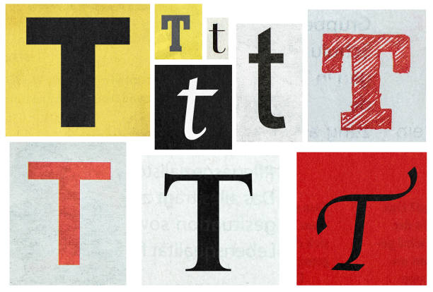 paper cut letter t newspaper cutouts scrapbooking crafting - letter text bribing alphabet imagens e fotografias de stock