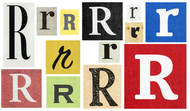 paper cut letter r newspaper cutouts scrapbooking crafting - letter text bribing alphabet imagens e fotografias de stock