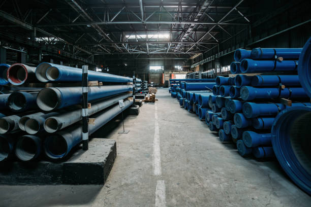 istock New cast iron pipes for pipeline construction in warehouse 1278490472