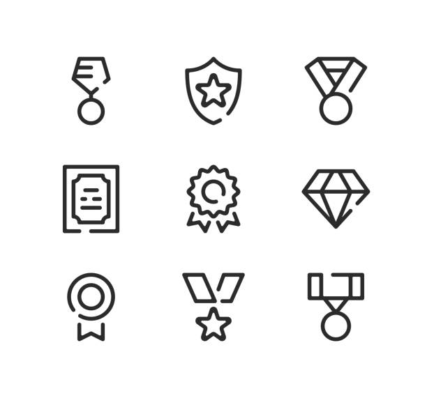 preisliniensymbole gesetzt. moderne grafikdesign-konzepte, schwarze strich-linealsymbole, einfache umrisselemente-sammlung. vektorliniensymbole - medal control computer icon symbol stock-grafiken, -clipart, -cartoons und -symbole