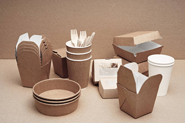 istock A set of paper and wood, environmentally friendly and biodegradable disposable tableware. Fast food, cafe. 1278495203
