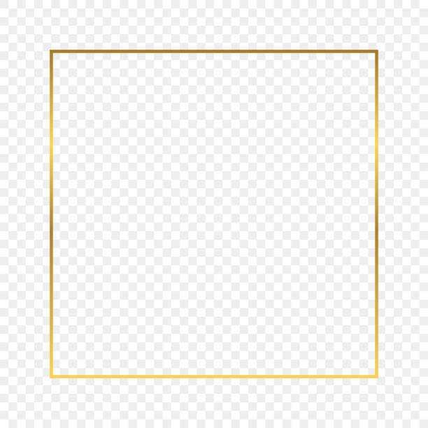 Web Gold glowing square frame isolated on transparent background. Shiny frame with glowing effects. Vector illustration. thin stock illustrations