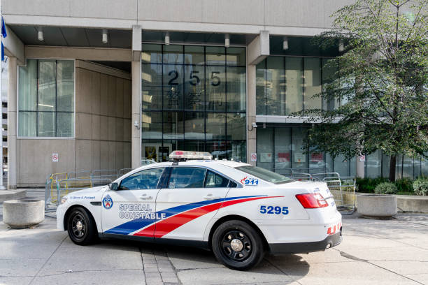 A Toronto Special Constable Vehicle is seen at the Police station in downtown Toronto, Canada on September 29, 2020. Toronto, Canada - September 29, 2020: A Toronto Special Constable Vehicle is seen at the Police station in downtown Toronto, Canada on September 29, 2020. police station canada stock pictures, royalty-free photos & images