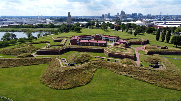 Fort McHenry Ft McHenry seen from above. Aerial images of the famous site fort stock pictures, royalty-free photos & images