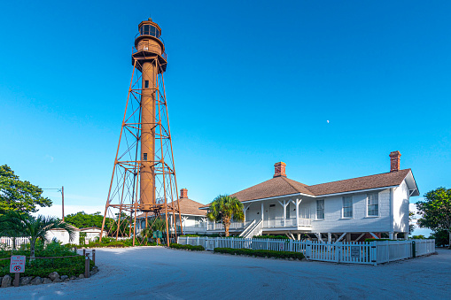 A historic lighthouse and lightkeeper's cottage in Sanibel Island.