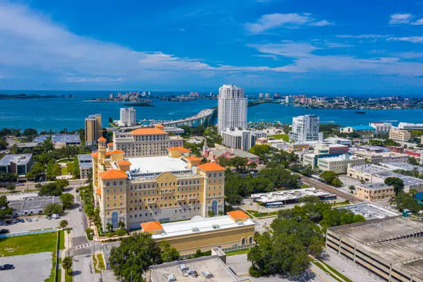 Clearwater Florida Skyline with Church of Scientology Building.