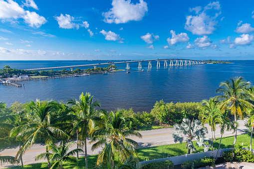 View of Sanibel Island Causeway that connects Sanibel Island to Fort Myers, Florida.