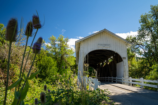 The Henry Covered Bridge over the Walloomsac river in Bennington Vermont.