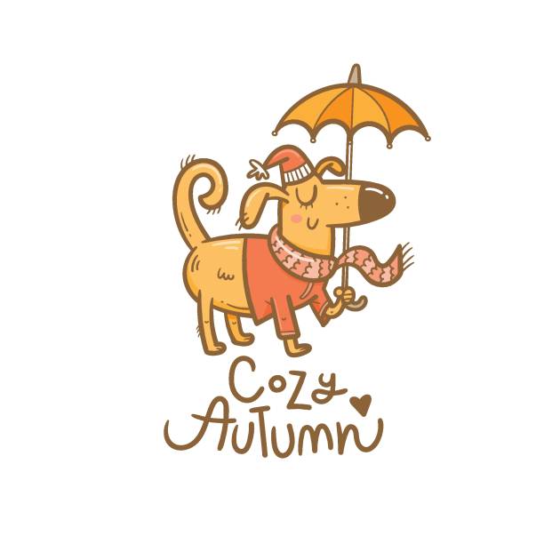 осенняя собака2 - cartoon umbrella dog care stock illustrations